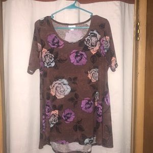 LuLa Roe Perfect T Dark Brown W/multi flowers